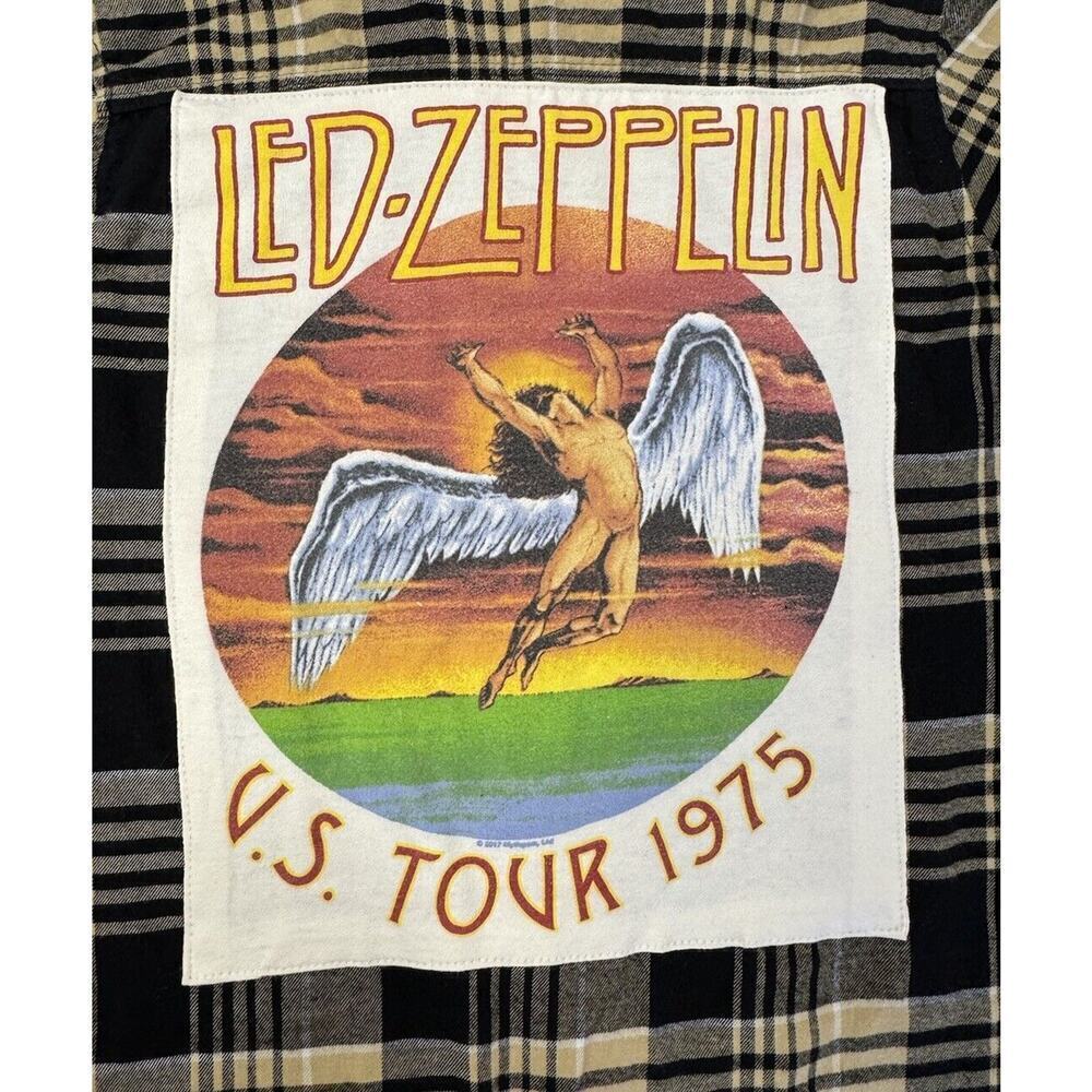 LED ZEPPELIN 70s Rock Retro Vintage Upcycled Plaid Flannel Kids Shirt Sz 10/12 - Picture 9 of 11